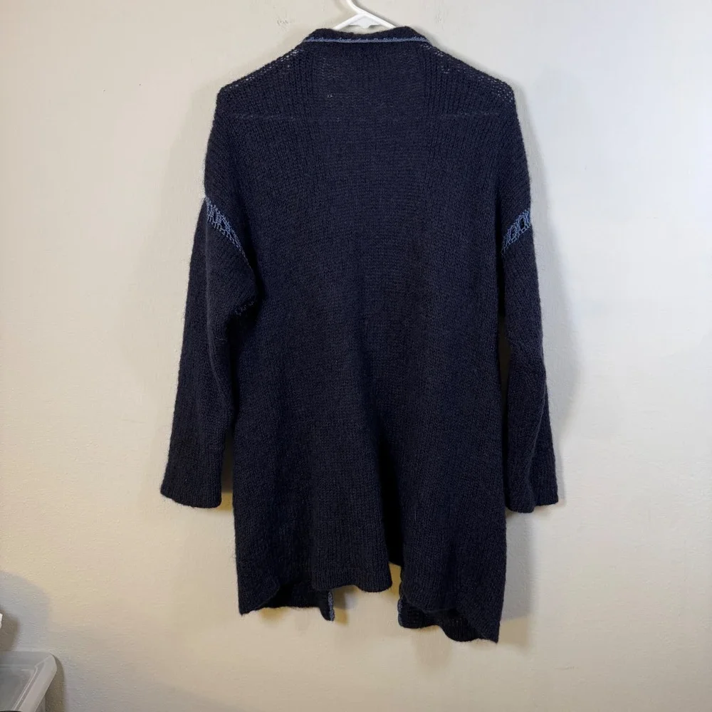 Antonella Tricot Vintage Mohair Wool Cardigan Navy Blue Crochet Trim Made‎ Italy